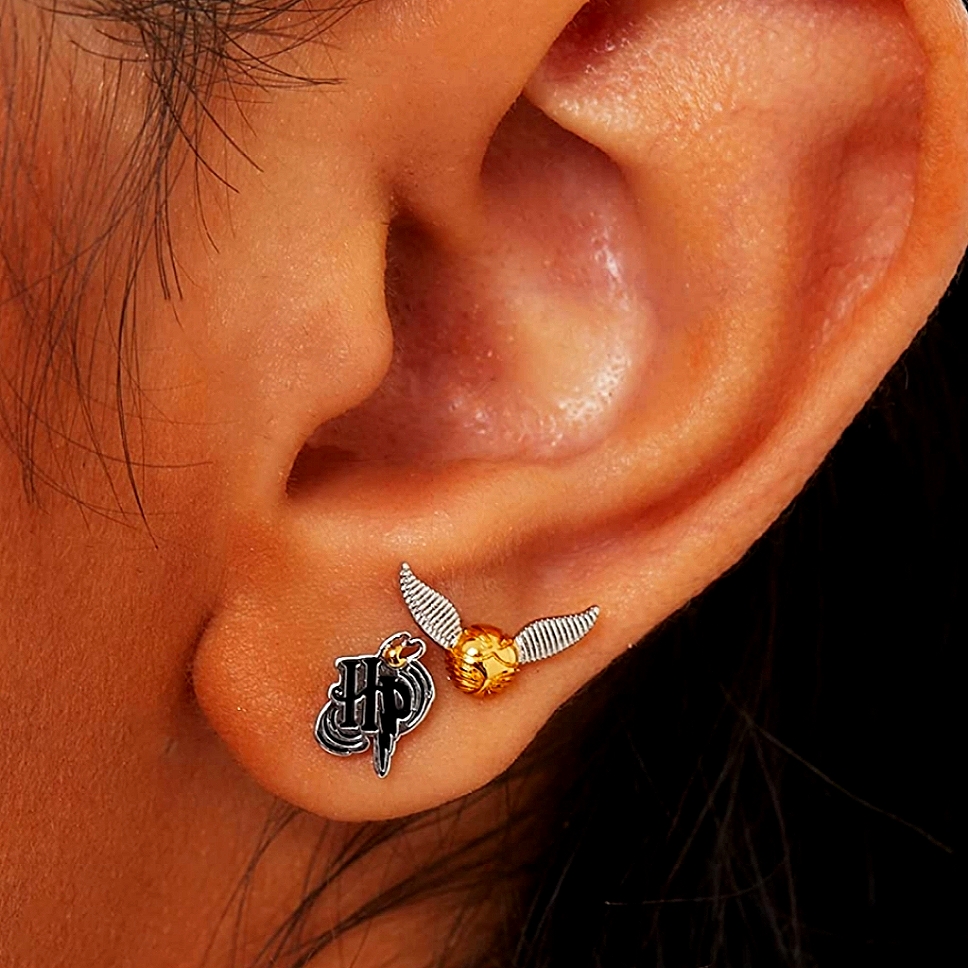 Gold And Silver Plated Harry Potter Golden Snitch Earrings Set